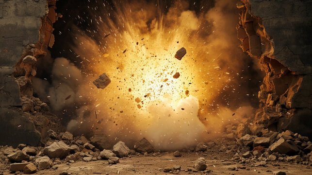 exploding wall with free space in the center for any object or background