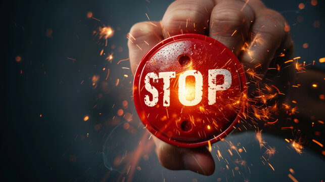 Hand pushing an emergency stop button