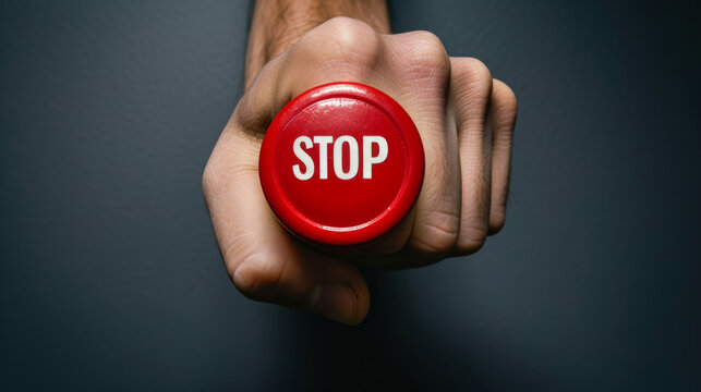 Hand pushing an emergency stop button