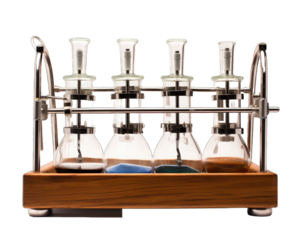 A photo of a pharmacist Dissolution Test Apparatus isolated on white background. Laboratory test tube on  png transparent background 