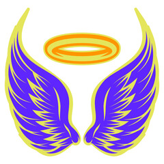 Angel wings with a golden halo. Colored vector template for design