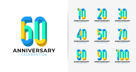 Colorful anniversary logo collections. 3d number symbol for birthday event with fun concept