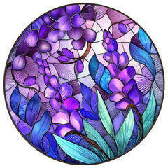 Faux Stained Glass Lavender Round Wreath Sign, Violet Lavender Stained Glass Circular Shape