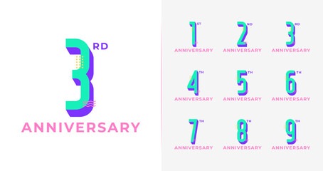Fun anniversary logo collection. Colorful number icon for birthday or event with 3d concept
