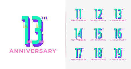 Fun anniversary logo collection. Colorful number icon for birthday or event with 3d concept