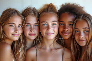 Fototapeta premium Close-up portrait of a group of smiling young girls