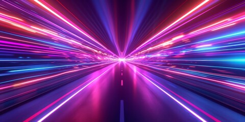 A Dynamic Futuristic Background Featuring Neon Lights And Speed Motion On A Road. Сoncept Dynamic Futuristic Background, Neon Lights, Speed Motion, Road, Futuristic Aesthetics