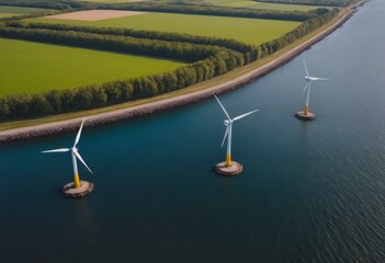 offshore wind farm at dusk, renewable energy background