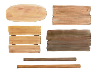 Watercolor wooden signs and labels set B_hand drawn