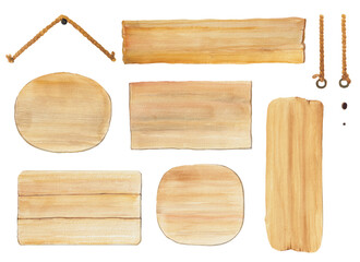 Customize watercolor wooden signs and labels set C_hand drawn
