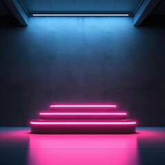 Illuminated Neon Pink Lights Art Installation in a Darkened Room