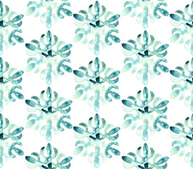 Seamless Moroccan pattern. Hexagonal antique tile. Mint-white watercolor ornament drawn with paint on paper. Handmade. Printing on textiles. Set of grunge textures.