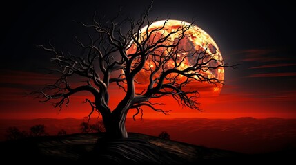 Spooky tree against a big moon