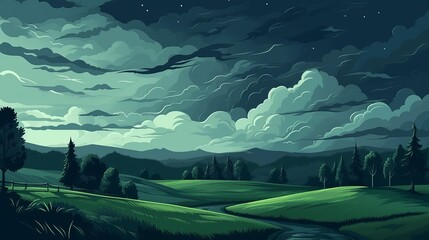 Stormy night sky in the countryside social banner - obrazy, fototapety, plakaty