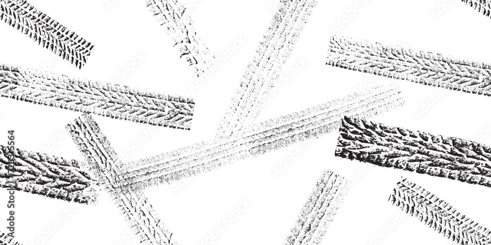 Aufkleber Tire track seamless pattern. Grange tread marks .Grunge textured vector car tread . Car trails endless pattern texture. Tyre track seamless texture. Wheel tire tread track background