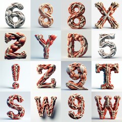 Fototapeta premium 3D lettering what blend Bones and Muscles. AI generated illustration