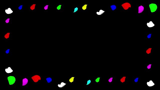 Colorful confetti particles decorative frame on plain black background