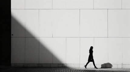 A female model walking on a historical site wearing a black cloak, A long shot captures the whole body, building in the sun. Created with Generative AI.