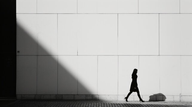 A Female Model Walking On A Historical Site Wearing A Black Cloak, A Long Shot Captures The Whole Body, Building In The Sun. Created With Generative AI.