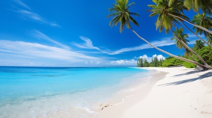 Fototapeta na wymiar Tropical maldives island with white sandy beach and sea palm