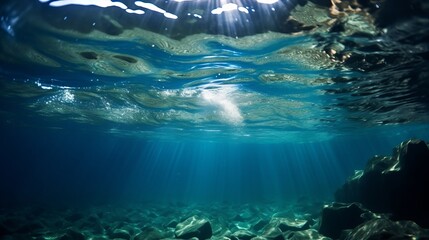 Fototapeta na wymiar Underwater view of swimming in sea