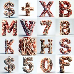 Fototapeta premium 3D lettering what blend Bones and Muscles. AI generated illustration
