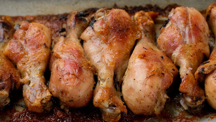 Cooking chicken legs. Fried chicken legs in oven