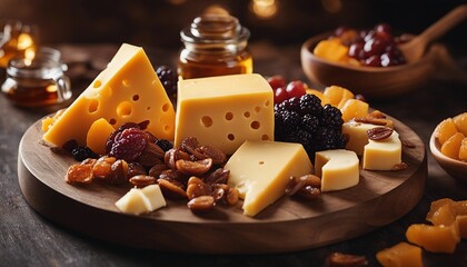 Artisan cheese platter with honey and dried fruit

 - obrazy, fototapety, plakaty