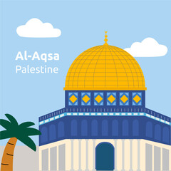 The Prophet's Mosque Al Aqsa or Dome of the Rock background is suitable for Mawlid Al Nabi and Al-Isra and Al-Mi'raj or israa and Miraj, Eid and Ramadan decoration.