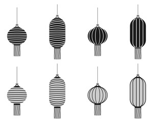 hanging Chinese lanterns or chinese lampion. flat design illustration isolated on white background.