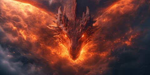 Fiery Red Dragon Fiercely Exhales Flames, Embodying Ancient Mythology And Dark Fantasy. Сoncept Fantasy Creatures, Dragons, Mythical Beasts, Fire Breathing, Dark Fantasy