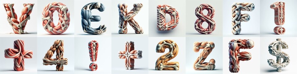 Naklejka premium 3D lettering what blend Bones and Muscles. AI generated illustration