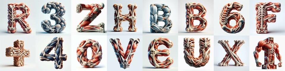 3D lettering what blend Bones and Muscles. AI generated illustration
