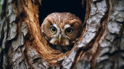 Portrait of an animal on tree trunk