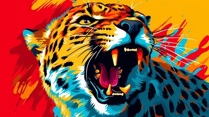 Portrait of cheetah in pop art style flying colors expression generative ai