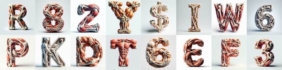 Naklejka premium 3D lettering what blend Bones and Muscles. AI generated illustration