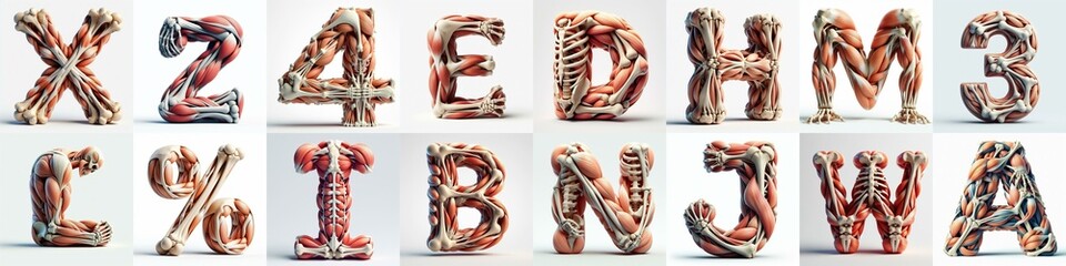 Naklejka premium 3D lettering what blend Bones and Muscles. AI generated illustration
