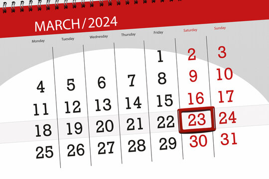 Calendar 2024, deadline, day, month, page, organizer, date, March, saturday, number 23