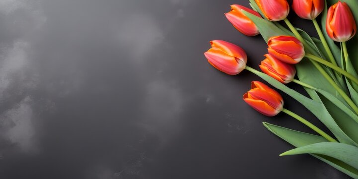 Tulips On A Stone Background, Perfect For Greetings Cards Or Invitations. Сoncept Flower Portraits, Nature-Inspired Designs, Spring-Themed Prints, Floral Greeting Cards