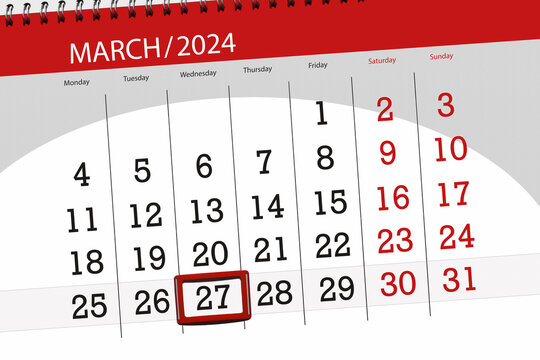 Calendar 2024, deadline, day, month, page, organizer, date, March, wednesday, number 27