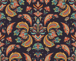 Vector colorful seamless pattern with oriental ornament. Beautiful endless background
