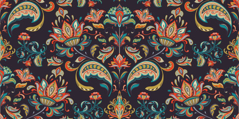 Vector colorful seamless pattern with oriental ornament. Beautiful endless background - 726321907