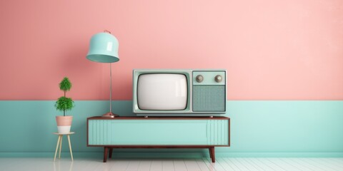 Enhance The Retro Aesthetic Of Any Setting With A Vintage Pastel Tv Wall Backdrop