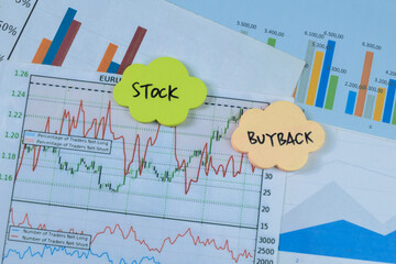 Concept of Stock Buyback write on sticky notes isolated on Wooden Table.