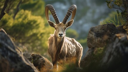 Spanish ibex young male in the nature habitat wild iberia spanish wildlife mountain animals