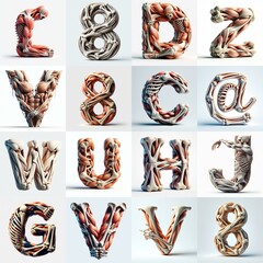 3D lettering what blend Bones and Muscles. AI generated illustration