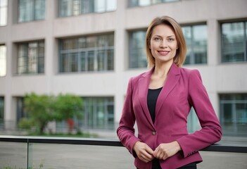 Business woman wearing pink suit