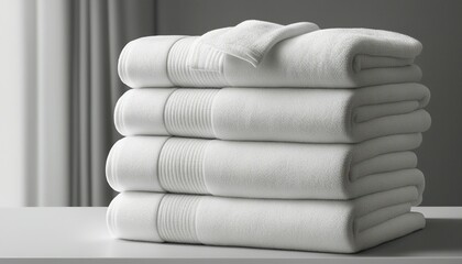 folded white hotel towels on top of each other, copy space for text
