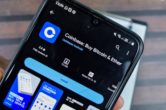 Coinbase - Buy Bitcoin and ether application on Smartphone screen. Coinbase is a freeware web browser developed by coinbase android. Bekasi, Indonesia, February 2, 2024