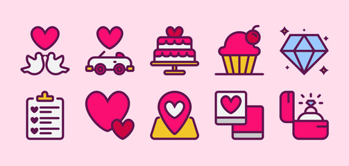 Wedding Icon Set in Lineal Color Style Suitable for Web & Apps Design, Presentation, and Social Media